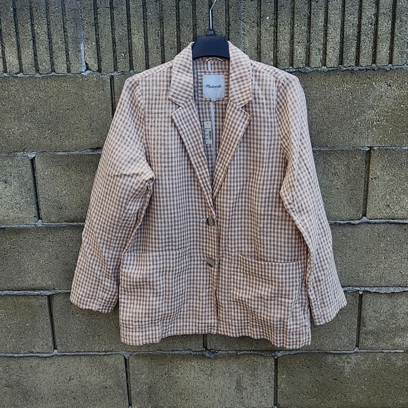 Madewell Linen Dorset Blazer in Gingham Check Womens Size L NWT - Picture 3 of 10
